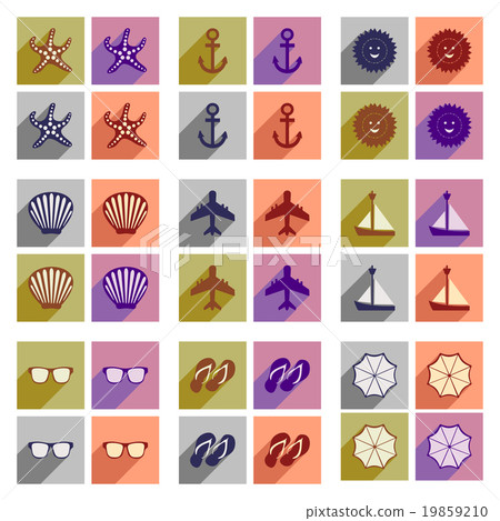 Set of flat icons with long shadow summer - Stock Illustration ...