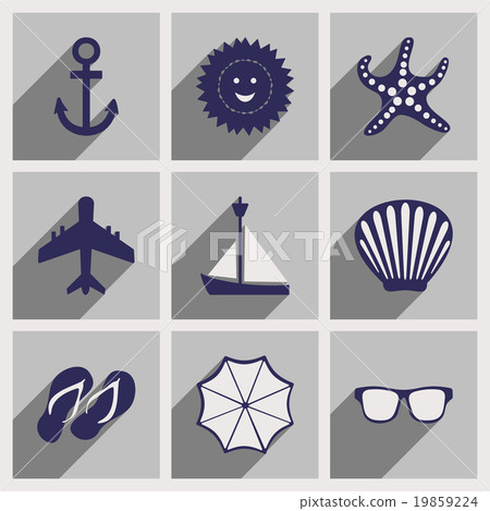 Set of flat icons with long shadow summer - Stock Illustration ...