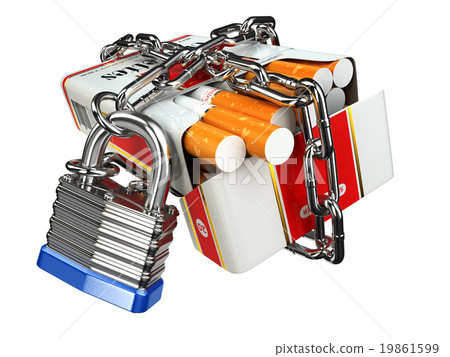 Stop smoking concept. Pack of cigarettes and lock 19861599