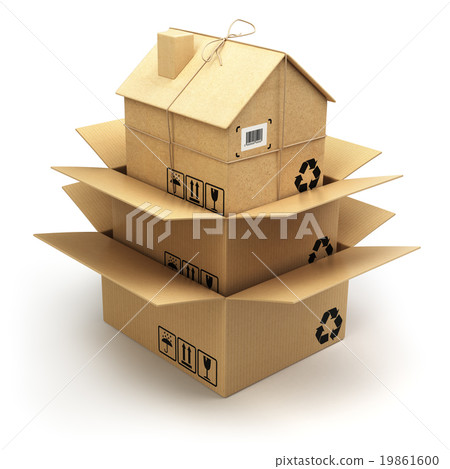 Moving house.  Cardboard box as home isolated  19861600