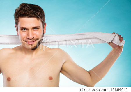 Happy man with half shaved face beard hair. 19864641