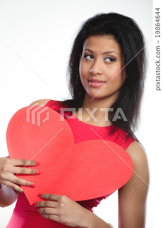 Girl mixed race with paper red heart Girl mixed race with paper red heart 19864644