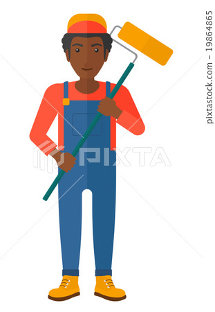Painter with paint roller. Painter with paint roller. 19864865