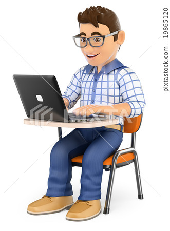 3D Student in class with a laptop - Stock Illustration [19865120] - PIXTA