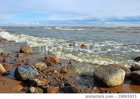Waves and coastal surf on the sandy beach Waves and coastal surf on the sandy beach 19865933