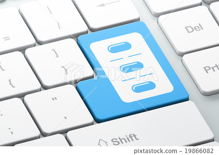 Health concept: Pills Blister on computer keyboard 19866082