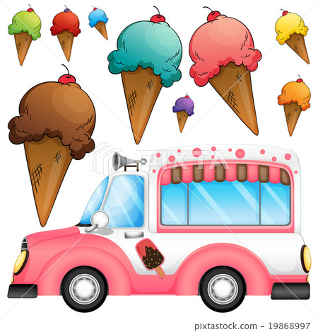 Different flavor ice cream and a truck 19868997