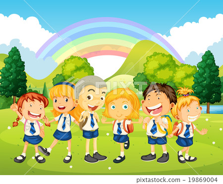 Children in uniform standing in the park Children in uniform standing in the park 19869004