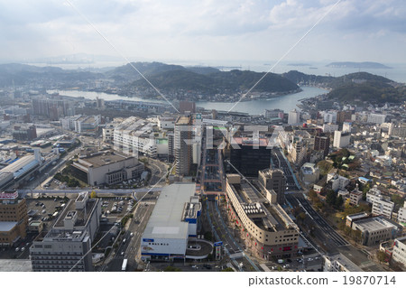 Shimonoseki Station and Seto Oto from the Strait Yume Tower 19870714