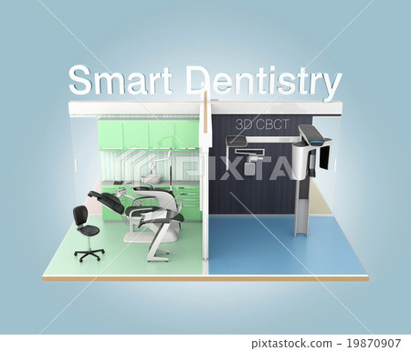 聰明的牙科概念圖像。診斷和診斷設備之間的無縫數據協作 19870907
