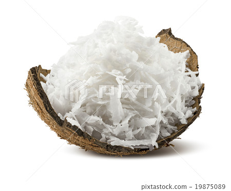 Freshly grated coconut in shell isolated on white Freshly grated coconut in shell isolated on white 19875089