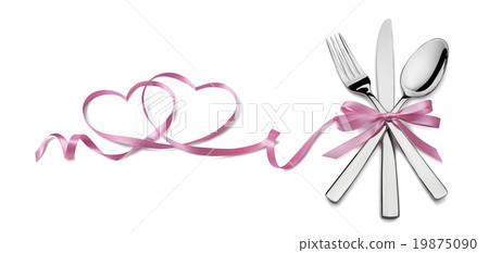Fork knife spoon with pink heart element Valentine Fork knife spoon with pink heart element Valentine 19875090
