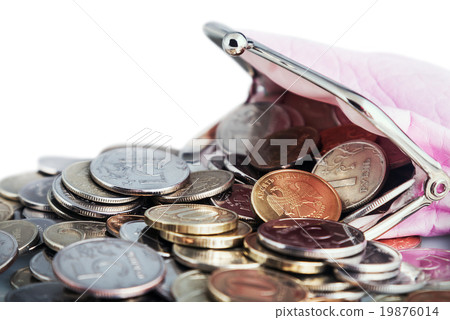 purse and coins isolated on white background 19876014