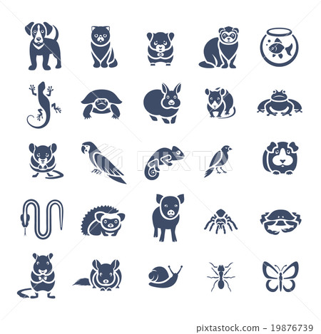 Animals pets vector flat silhouette icons set Animals pets vector flat silhouette icons set 19876739