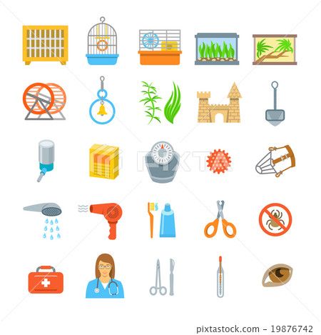 Pets grooming healthcare accessories flat icons Pets grooming healthcare accessories flat icons 19876742