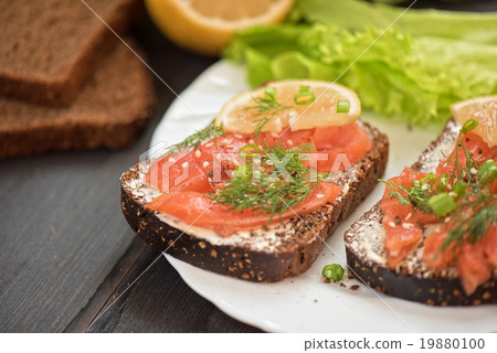 Sandwich with salmon for breakfast Sandwich with salmon for breakfast 19880100