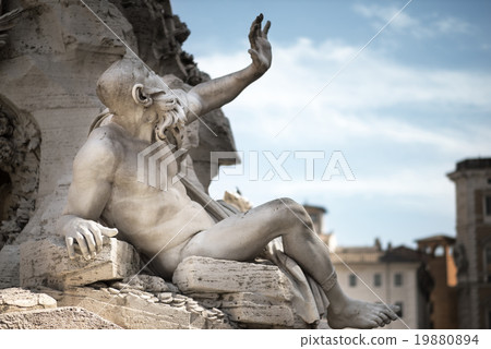 Statue in Fountain, Piazza Navona, Rome, Italy Statue in Fountain, Piazza Navona, Rome, Italy 19880894