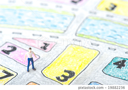 Hand-painted map and miniature men 19882236