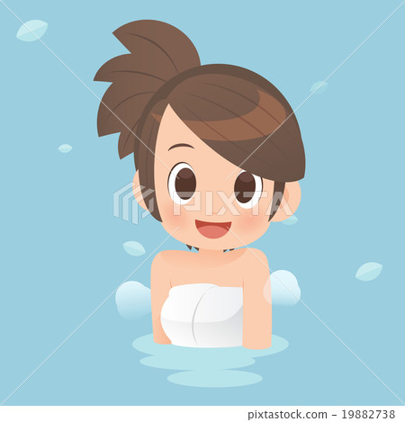 Pretty girls taking bath in onsen hot springs. 19882738