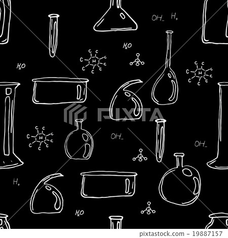 Seamless pattern with hand drawn glass flasks - Stock Illustration ...