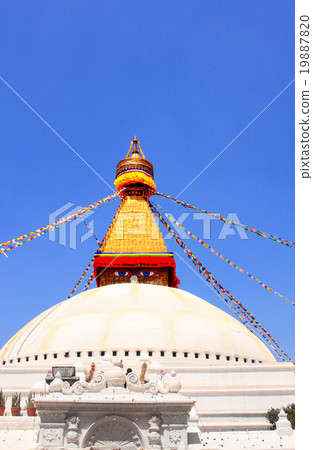 Bodnath stupa and prayer flags in Kathmandu, Nepal Bodnath stupa and prayer flags in Kathmandu, Nepal 19887820