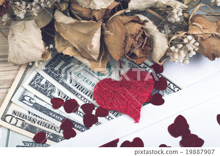 valentine concept with hearts, dry roses and 19887907