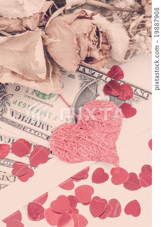 valentine concept with hearts, dry roses and 19887908