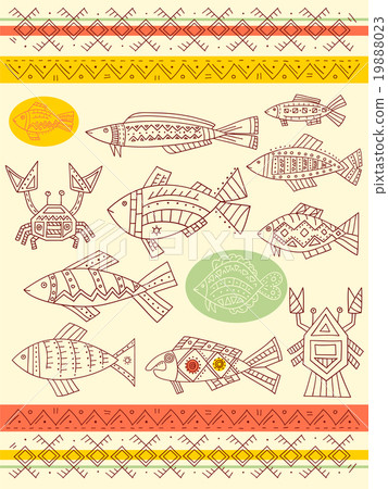 Set of vector ethnicity patterns with fish Set of vector ethnicity patterns with fish 19888023