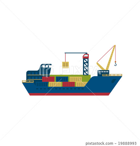 Tanker Cargo Ship with Containers. Vector 19888993