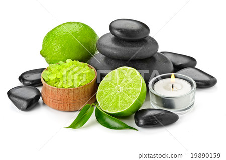spa still life with lime and toning sea crystals 19890159