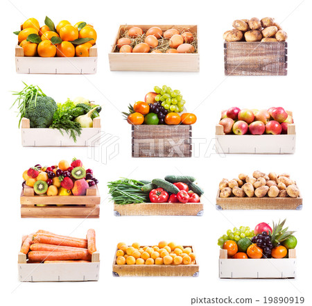 various fruits and vegetables in wooden box various fruits and vegetables in wooden box 19890919