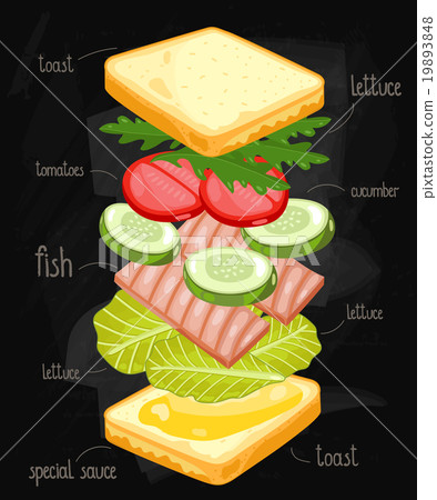 Sandwich Ingredients on Chalkboard Sandwich Ingredients on Chalkboard 19893848