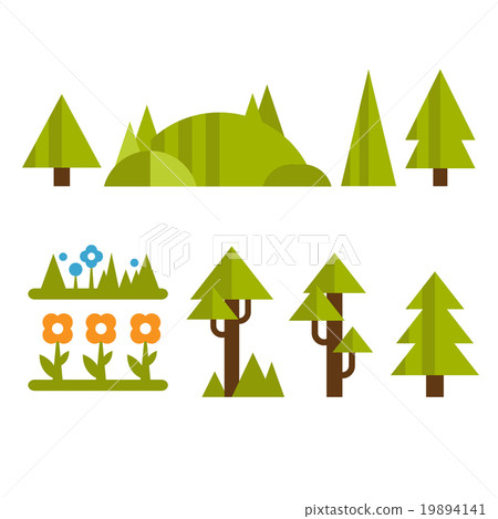 Trendy and Beautiful set of Flat Forest Elements 19894141