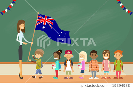 Teacher School Holding Australia Flag Children Teacher School Holding Australia Flag Children 19894988