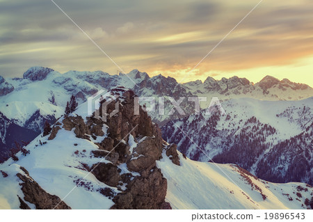 Winter landscape of high snowy mountains  19896543