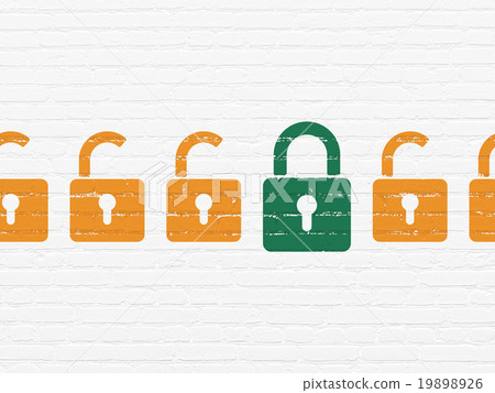Privacy concept: closed padlock icon on wall 19898926