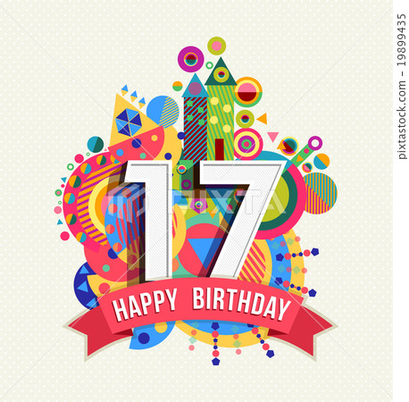 Happy birthday 17 year greeting card poster color Happy birthday 17 year greeting card poster color 19899435