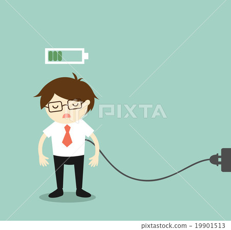Businessman feeling tired and charging battery. 19901513