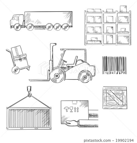 Delivery and shipping sketch icons Delivery and shipping sketch icons 19902194