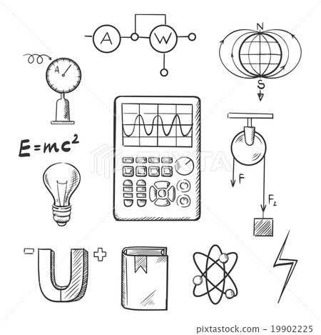 Physics and mechanics sketch icons Physics and mechanics sketch icons 19902225