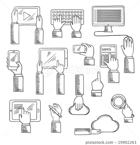Human hands with digital devices - Stock Illustration [19902261] - PIXTA
