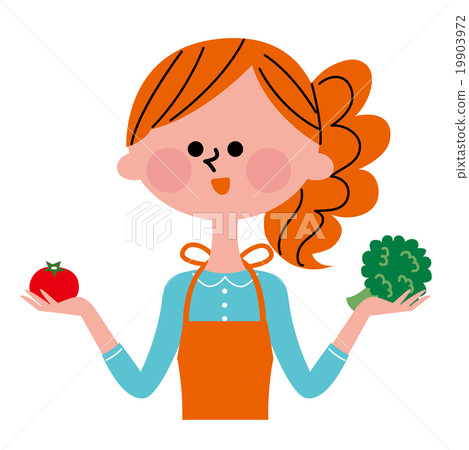 A woman in a apron with vegetables 19903972