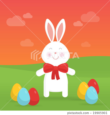 Cute Easter bunny in nature vector illustration. Cute Easter bunny in nature vector illustration. 19905901