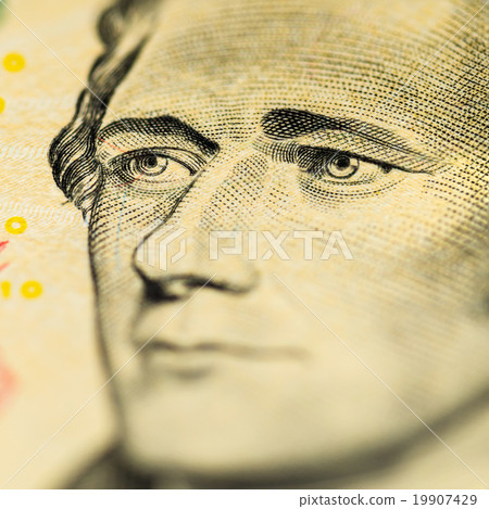 Hamilton on ten dollar bill 19907429