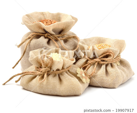 Rice, barley and buckwheat in cloth sacks 19907917