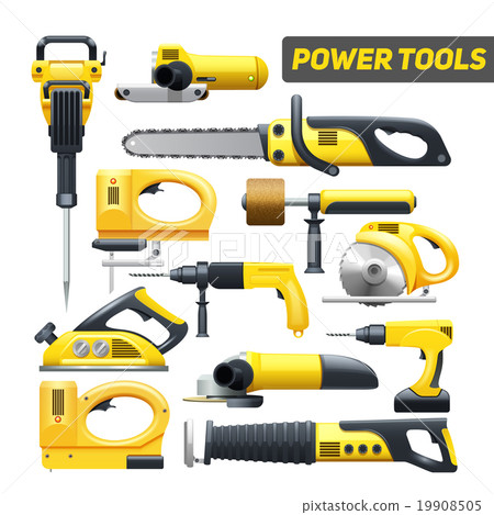 Power Tools Yellow Black Pictograms Collection  19908505