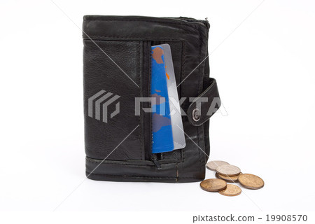 Coins and plastic cards in black wallet Coins and plastic cards in black wallet 19908570