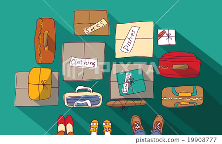 Moving passage luggage family things in boxes.  19908777