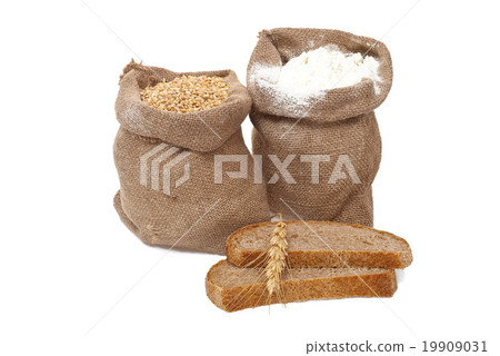 Flour and wheat grain with bread 19909031