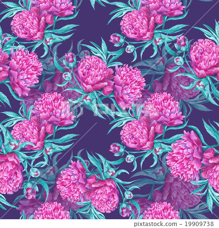 Dark Watercolor Peony Pattern 19909738